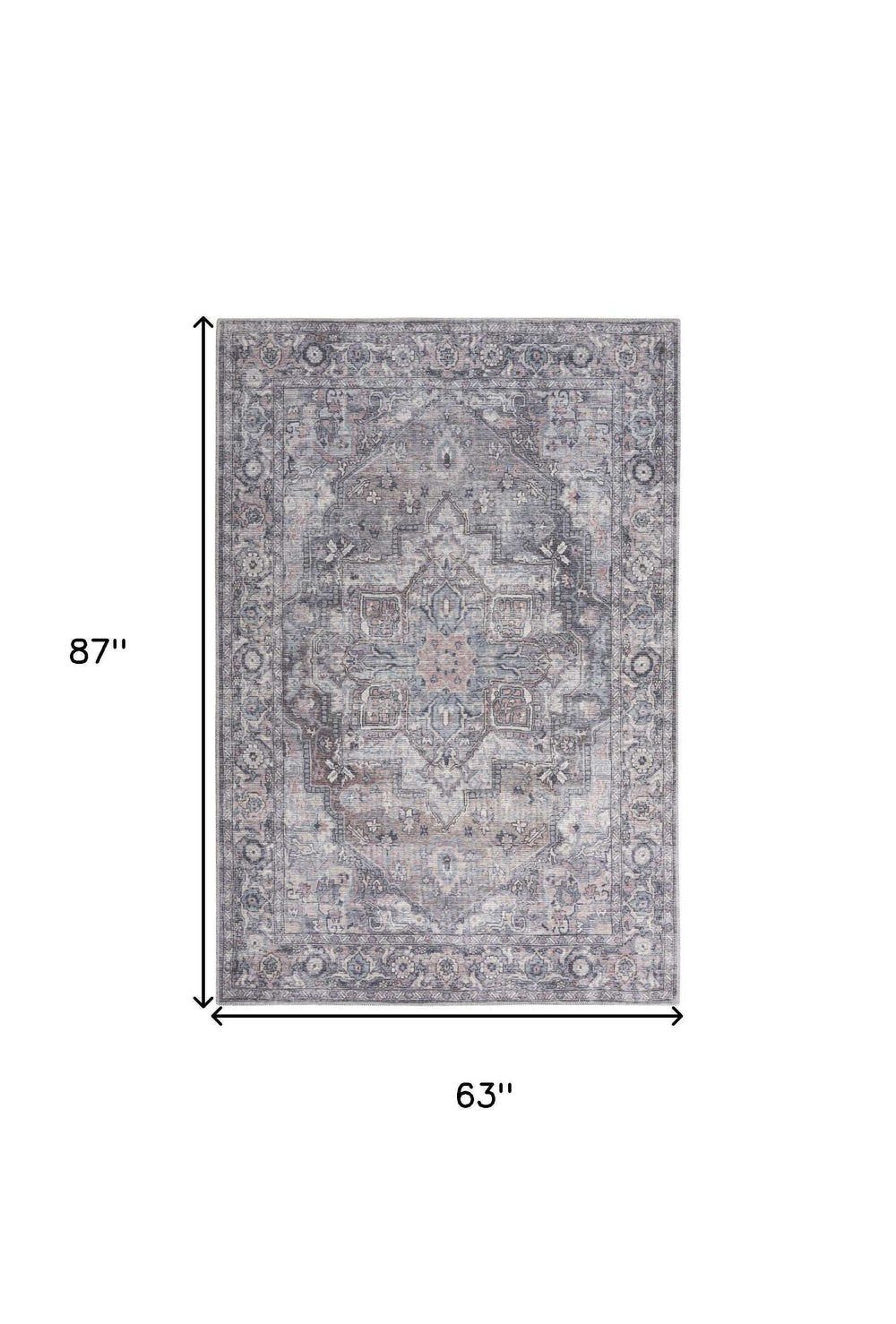 5' X 7' Grey Oriental Power Loom Distressed Washable Area Rug - Homeroots - Flyclothing LLC