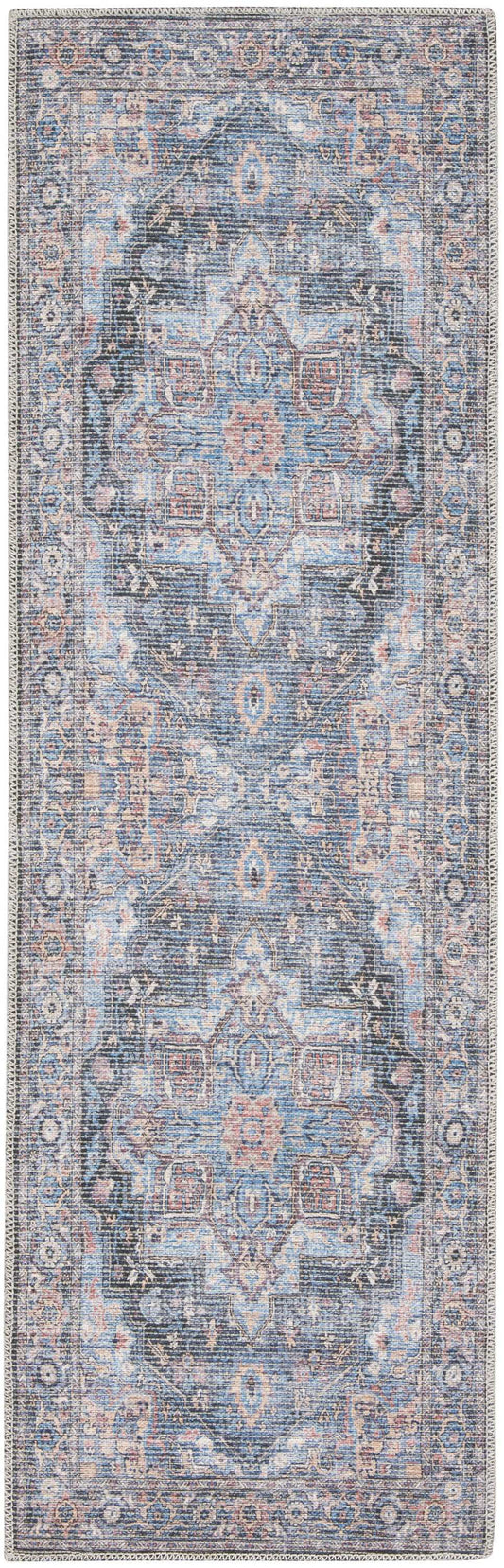 2' X 6' Light Blue Oriental Power Loom Distressed Washable Runner Rug - Homeroots - Flyclothing LLC
