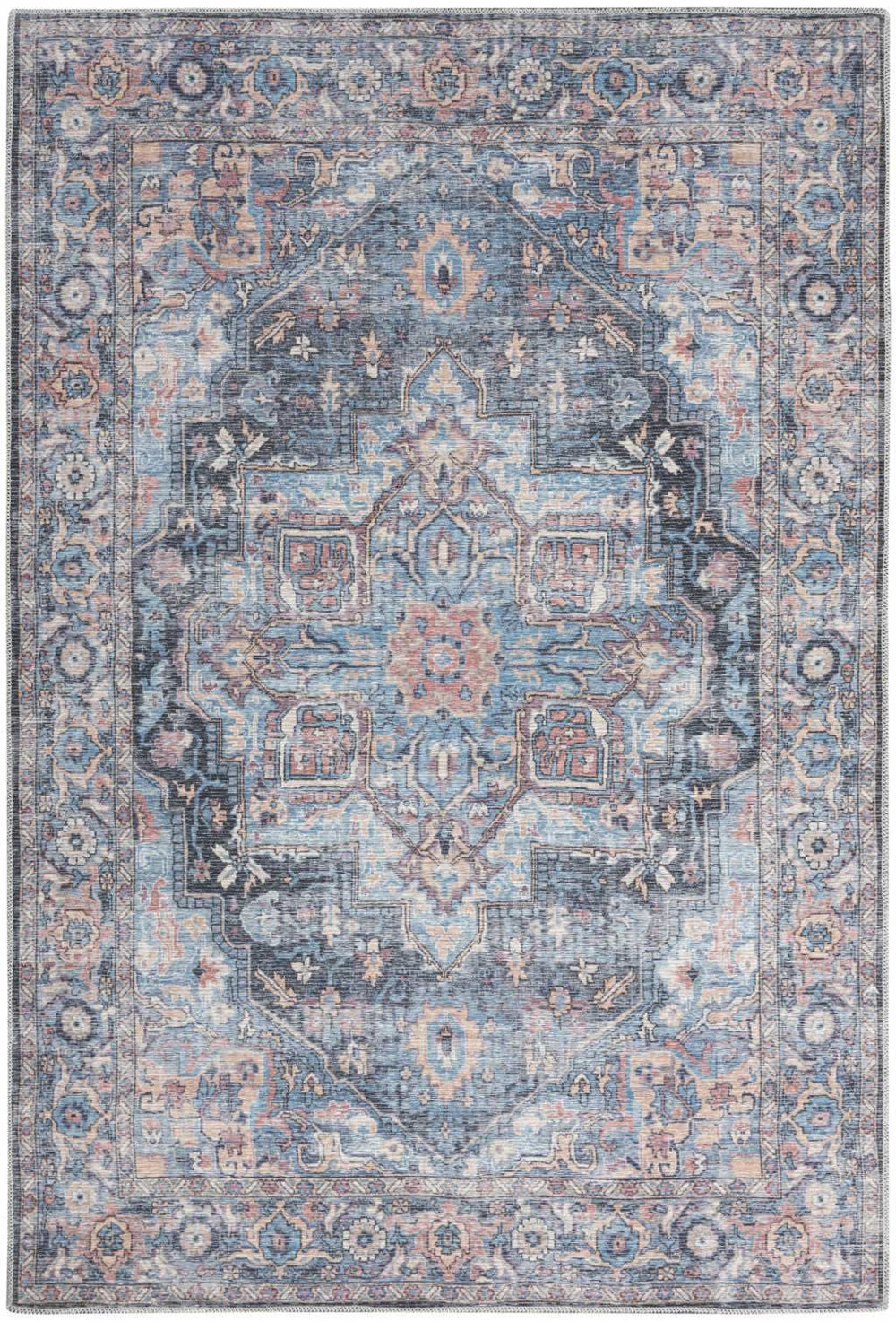 4' X 6' Light Blue Oriental Power Loom Distressed Washable Area Rug - Homeroots - Flyclothing LLC