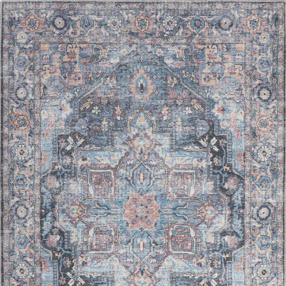 5' X 7' Light Blue Oriental Power Loom Distressed Washable Area Rug - Homeroots - Flyclothing LLC