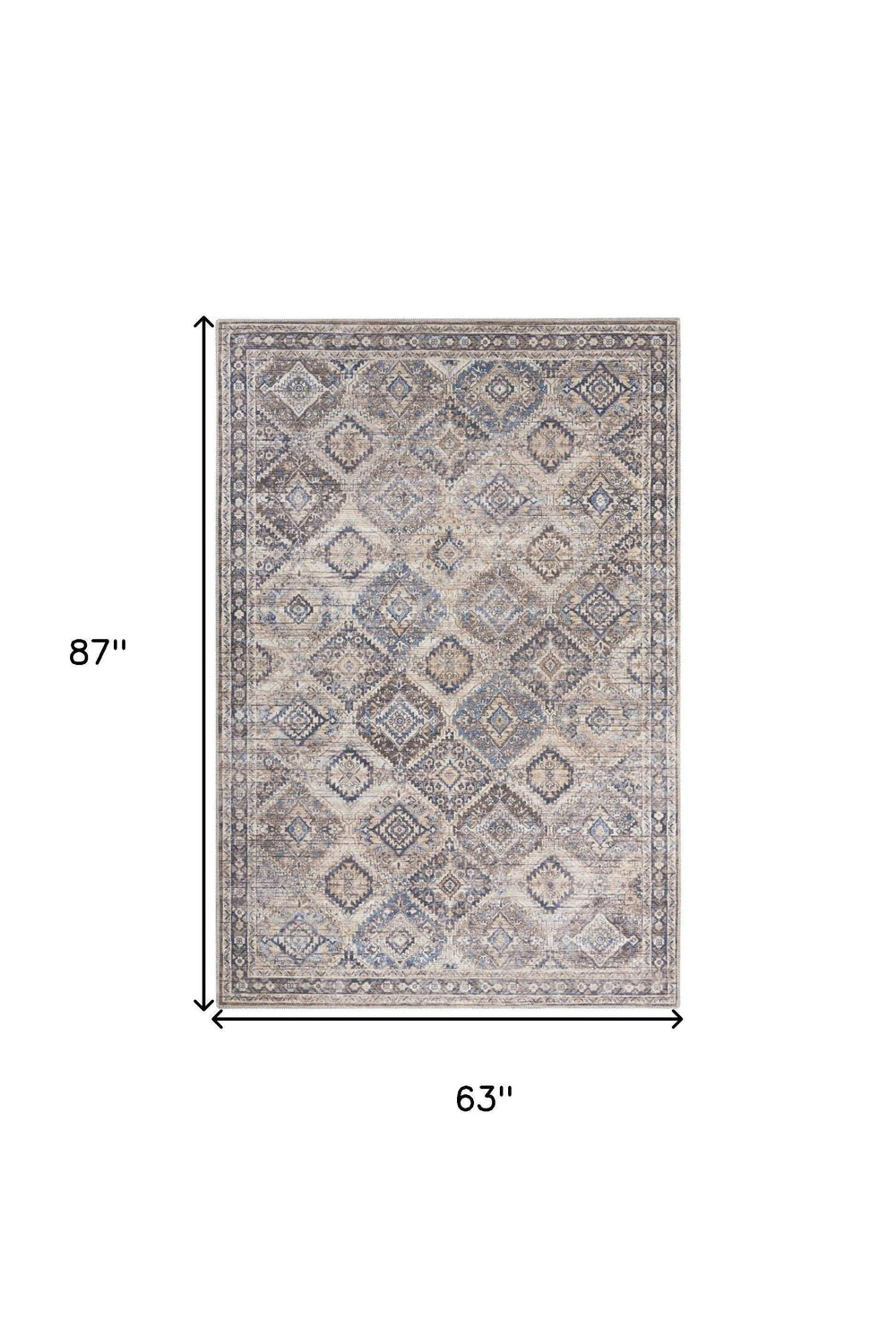 5' X 7' Ivory Latte Oriental Power Loom Distressed Washable Area Rug - Homeroots - Flyclothing LLC
