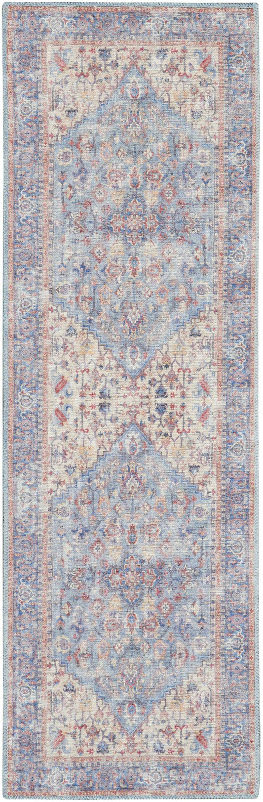 2' X 6' Blue Oriental Power Loom Distressed Washable Runner Rug - Homeroots - Flyclothing LLC