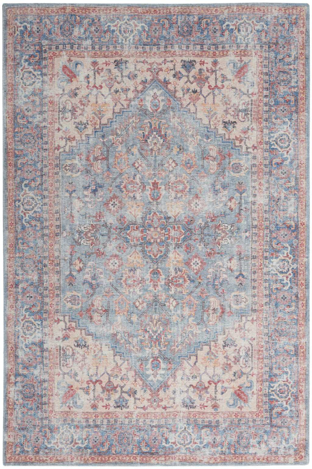 5' X 7' Blue Oriental Power Loom Distressed Washable Area Rug - Homeroots - Flyclothing LLC
