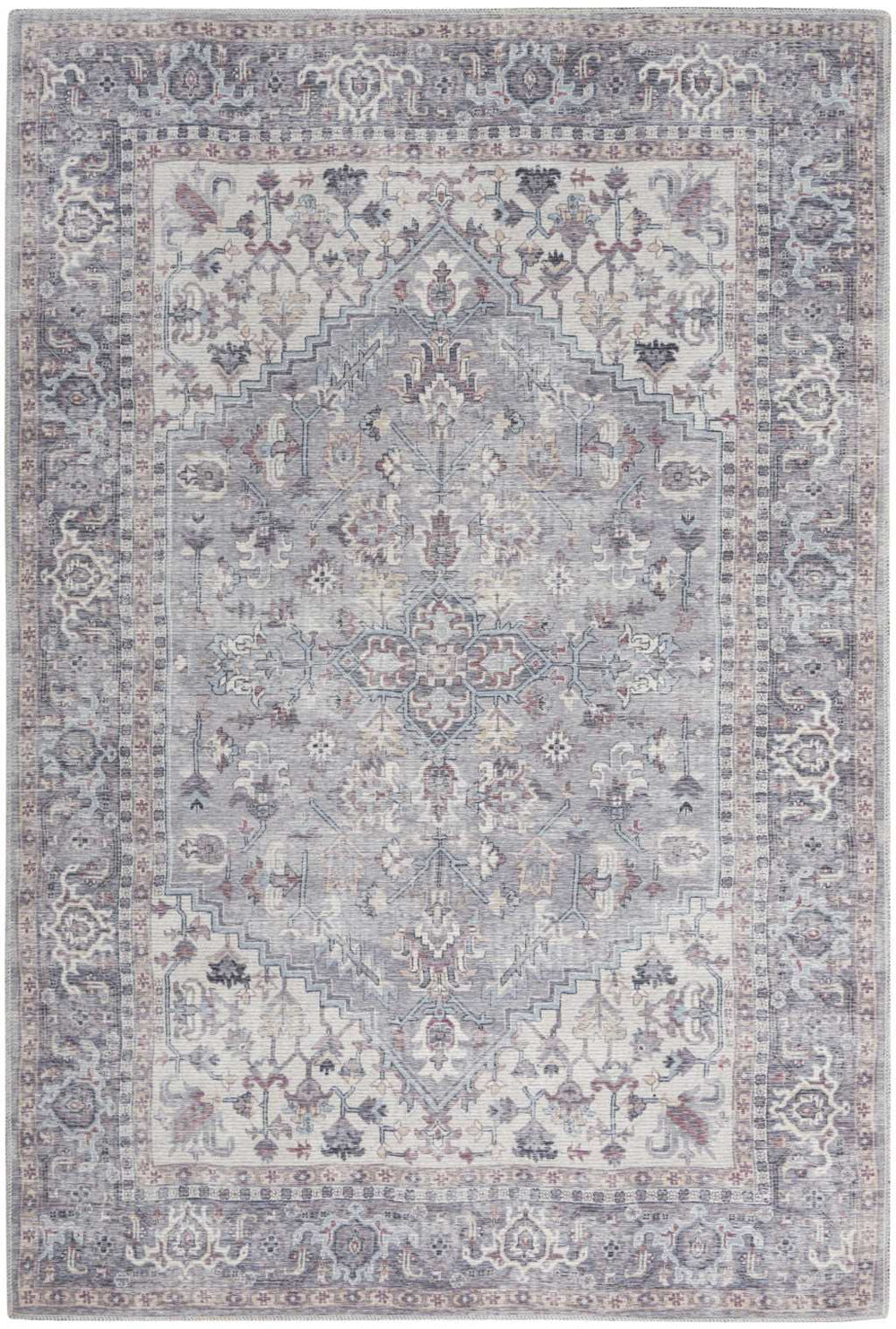 5' X 7' Grey Oriental Power Loom Distressed Washable Area Rug - Homeroots - Flyclothing LLC