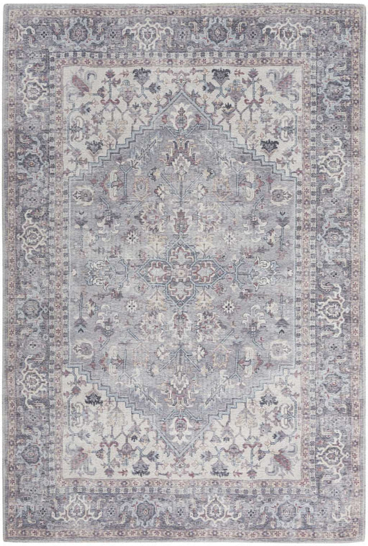 5' X 7' Grey Oriental Power Loom Distressed Washable Area Rug - Homeroots - Flyclothing LLC