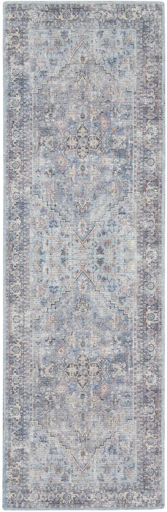 2' X 6' Light Grey And Blue Oriental Power Loom Distressed Washable Runner Rug - Homeroots - Flyclothing LLC