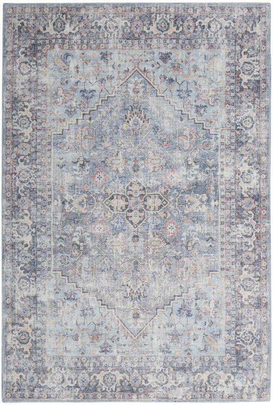 4' X 6' Light Grey And Blue Oriental Power Loom Distressed Washable Area Rug - Homeroots - Flyclothing LLC