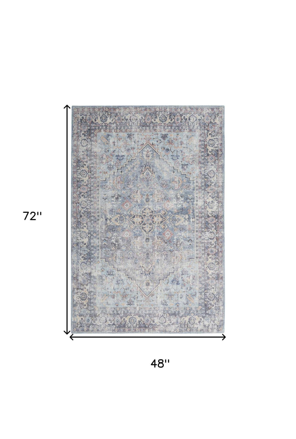 4' X 6' Light Grey And Blue Oriental Power Loom Distressed Washable Area Rug - Homeroots - Flyclothing LLC