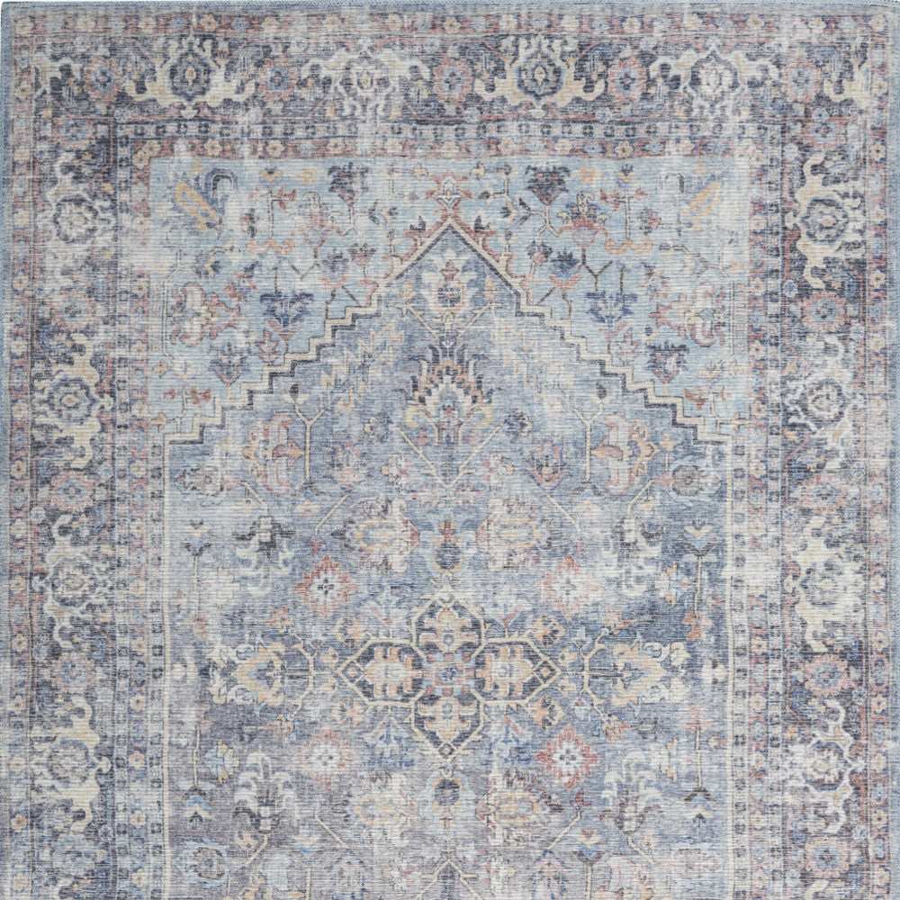 4' X 6' Light Grey And Blue Oriental Power Loom Distressed Washable Area Rug - Homeroots - Flyclothing LLC