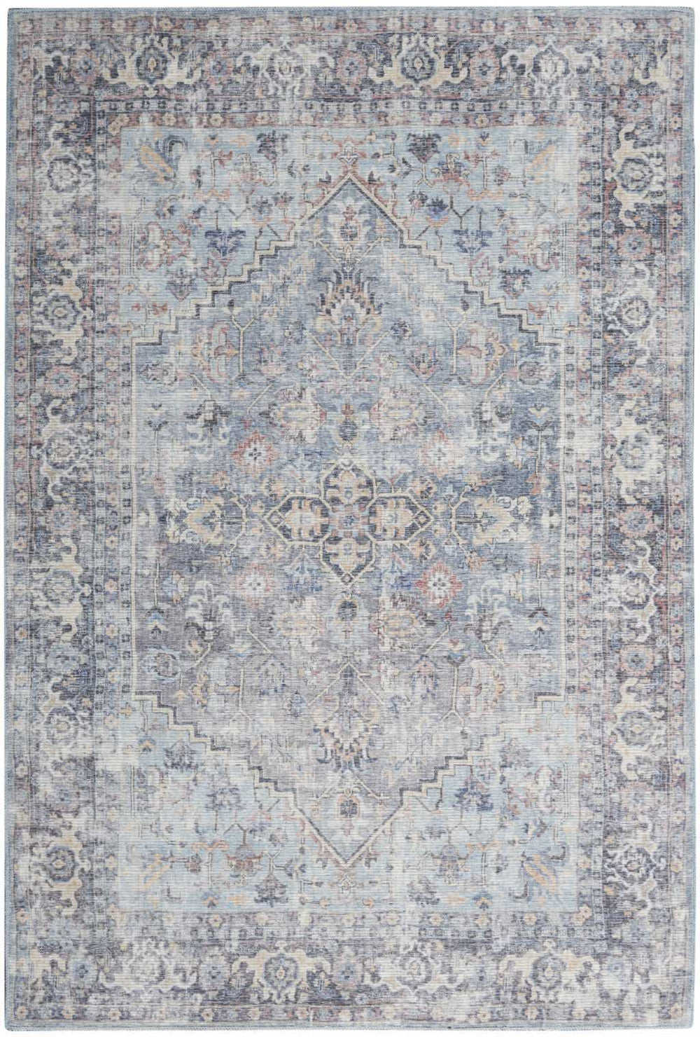 5' X 7' Light Grey And Blue Oriental Power Loom Distressed Washable Area Rug - Homeroots - Flyclothing LLC