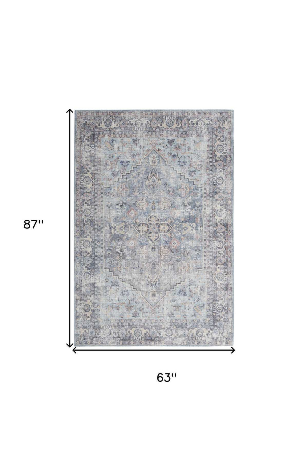 5' X 7' Light Grey And Blue Oriental Power Loom Distressed Washable Area Rug - Homeroots - Flyclothing LLC