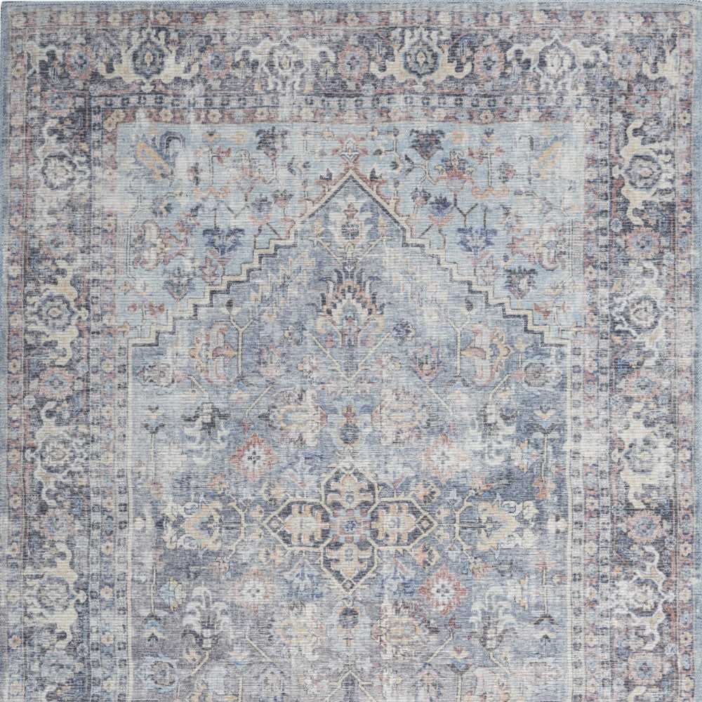 5' X 7' Light Grey And Blue Oriental Power Loom Distressed Washable Area Rug - Homeroots - Flyclothing LLC
