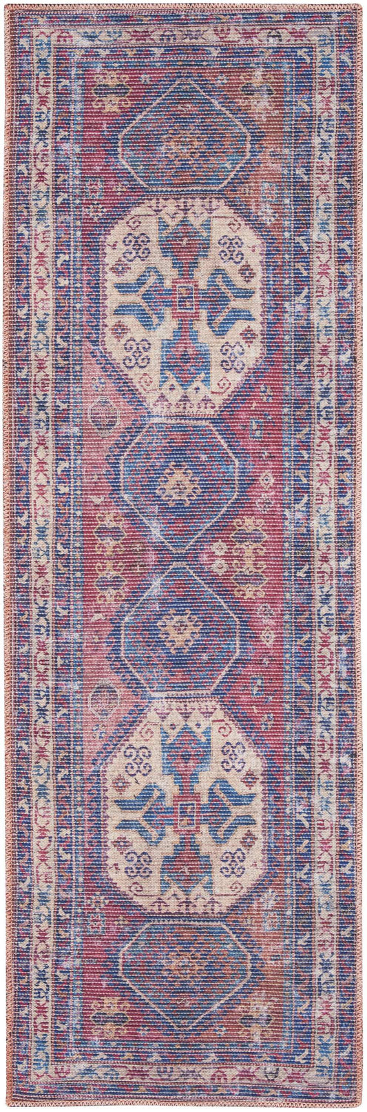 2' X 6' Red And Navy Oriental Power Loom Distressed Washable Runner Rug - Homeroots - Flyclothing LLC