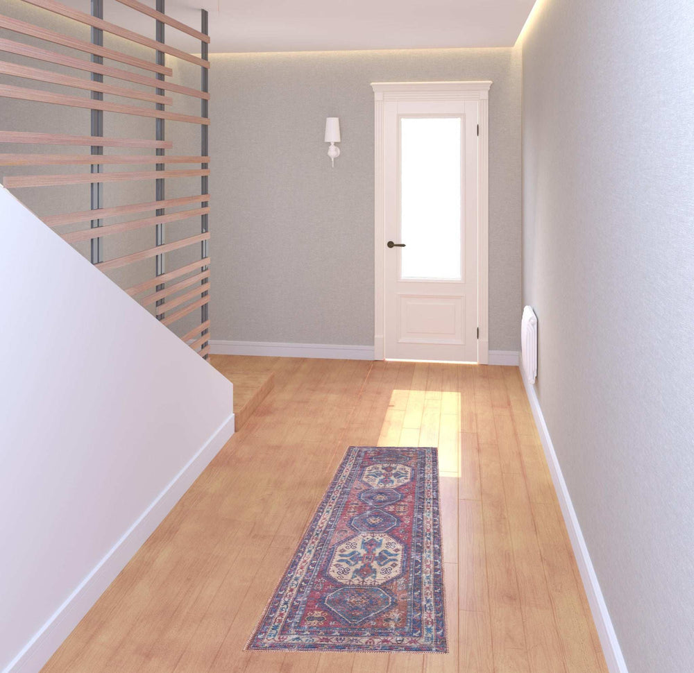 2' X 6' Red And Navy Oriental Power Loom Distressed Washable Runner Rug - Homeroots - Flyclothing LLC