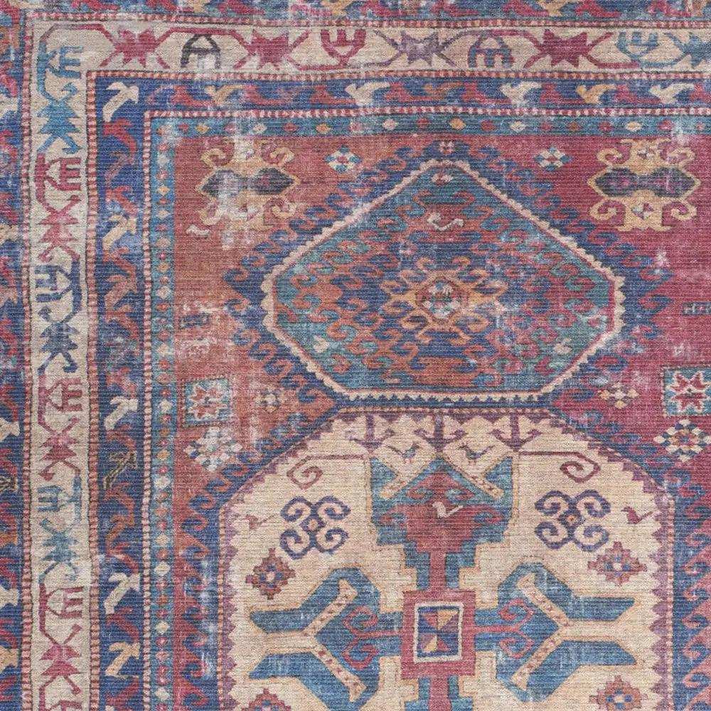 4' X 6' Red And Navy Oriental Power Loom Distressed Washable Area Rug - Homeroots - Flyclothing LLC