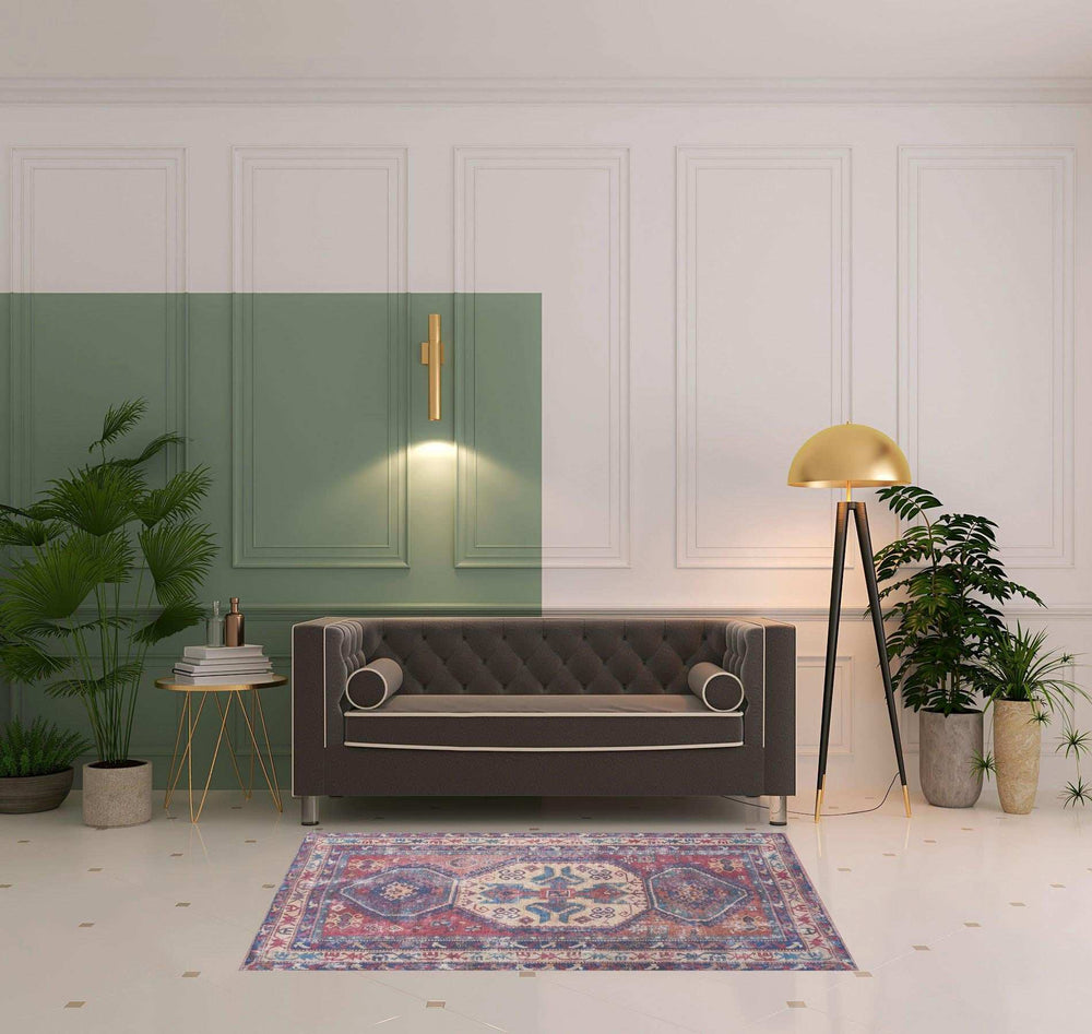 4' X 6' Red And Navy Oriental Power Loom Distressed Washable Area Rug - Homeroots - Flyclothing LLC