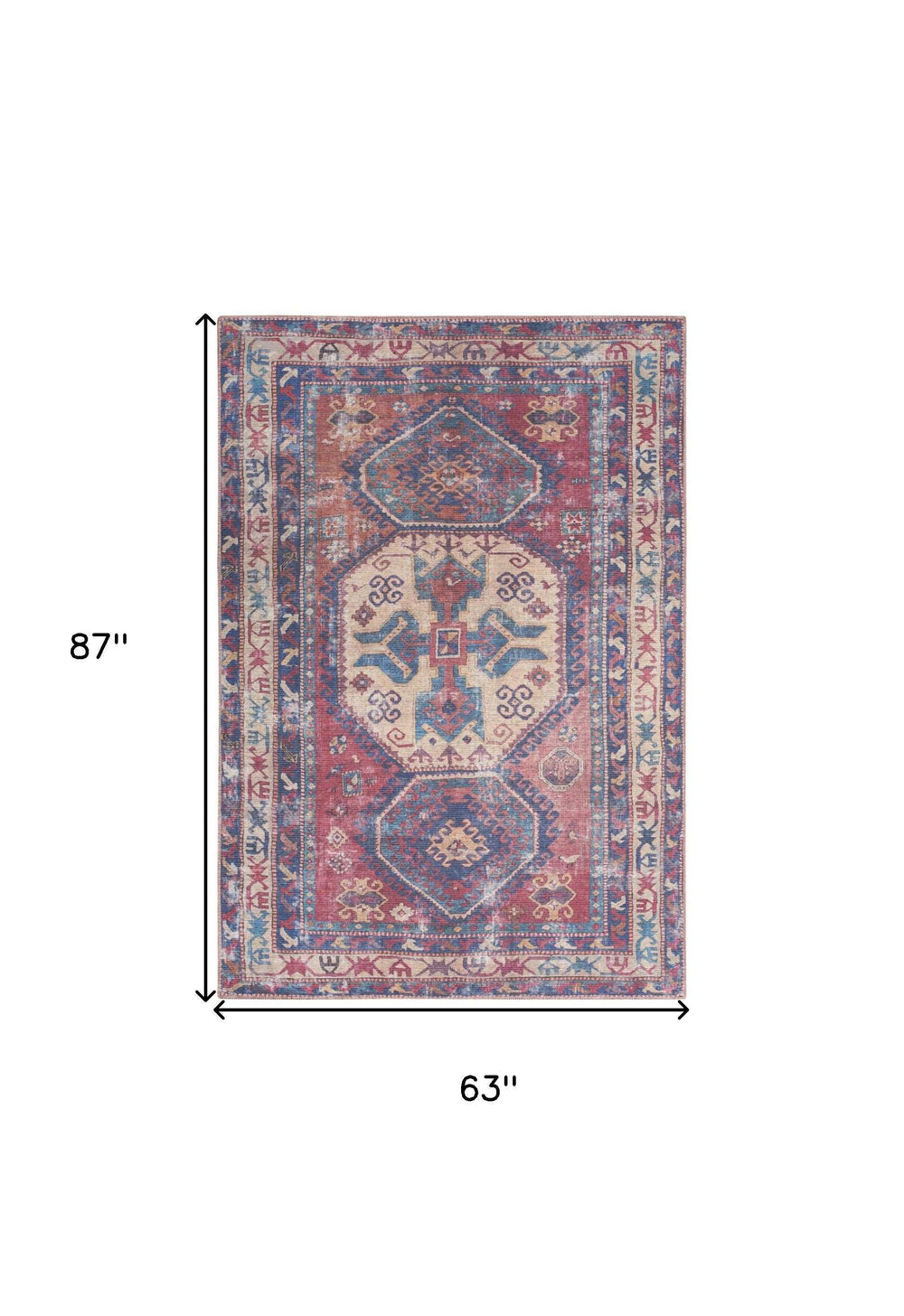 5' X 7' Red And Navy Southwestern Power Loom Distressed Washable Area Rug - Homeroots - Flyclothing LLC
