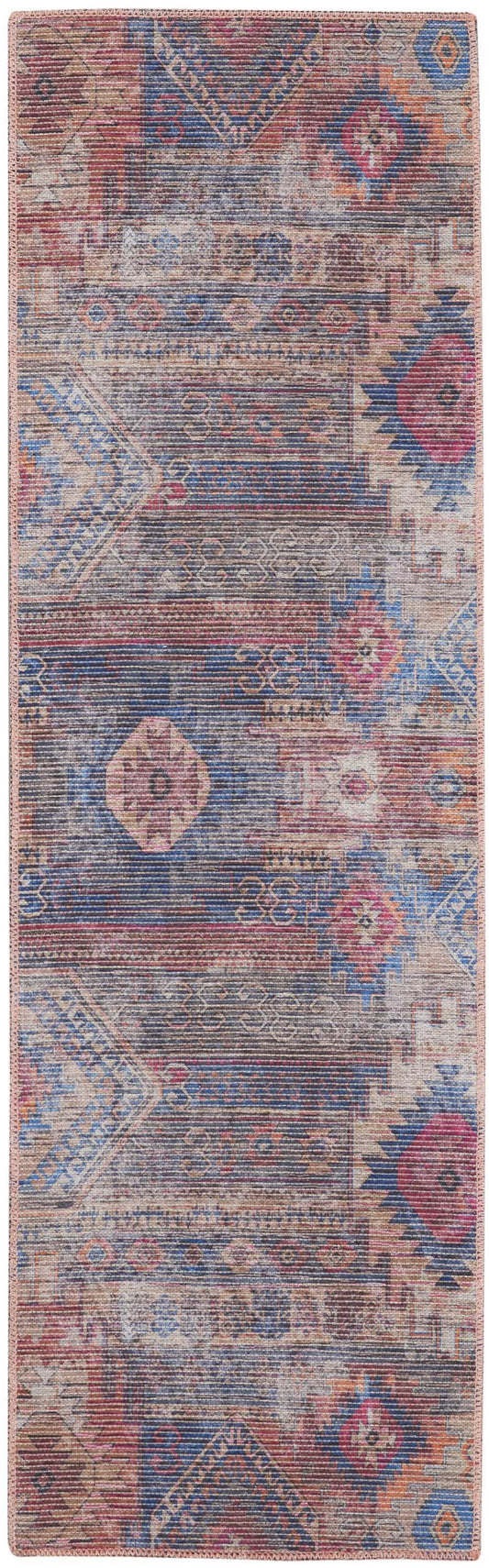 2' X 6' Red And Blue Southwestern Power Loom Distressed Washable Runner Rug - Homeroots - Flyclothing LLC