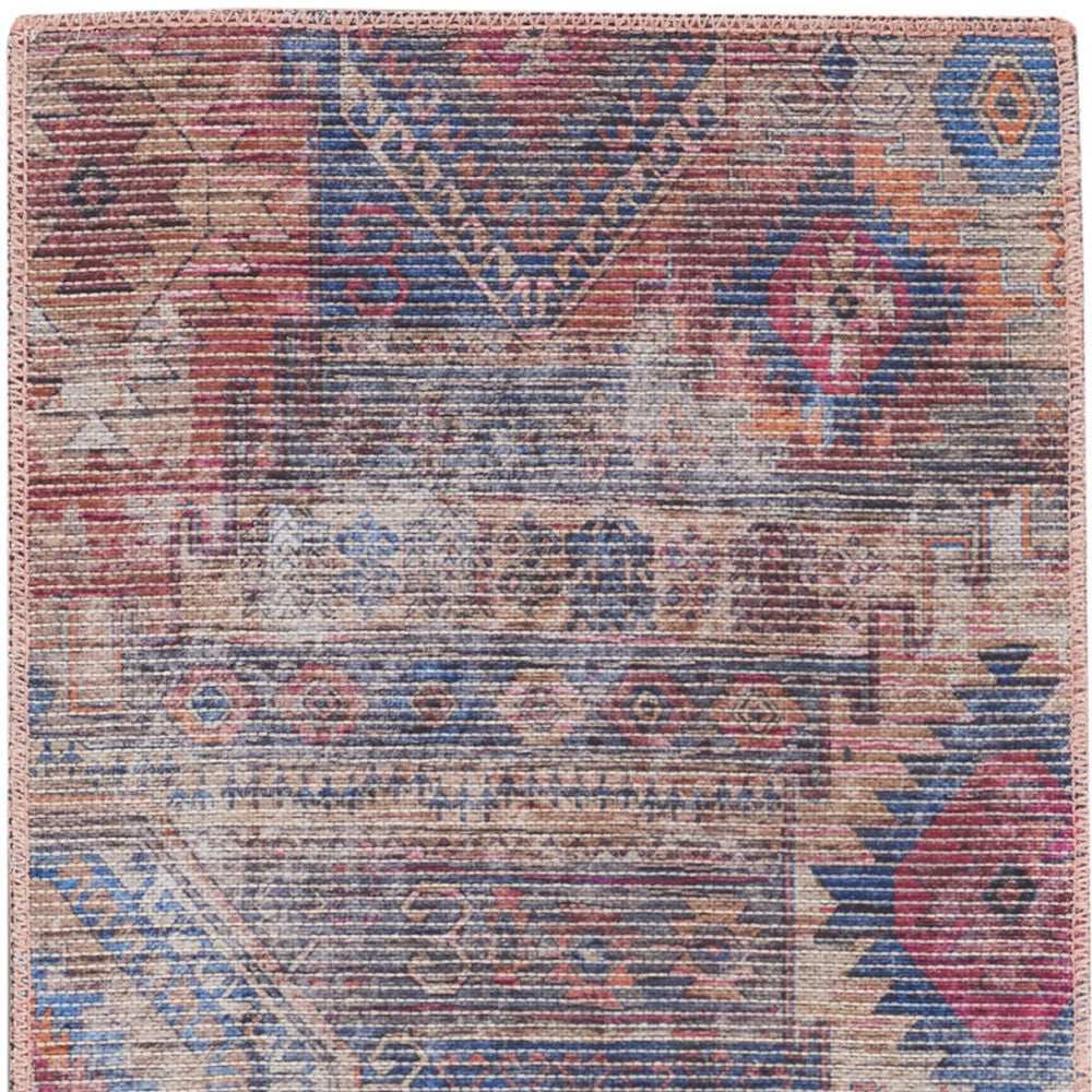 2' X 6' Red And Blue Southwestern Power Loom Distressed Washable Runner Rug - Homeroots - Flyclothing LLC