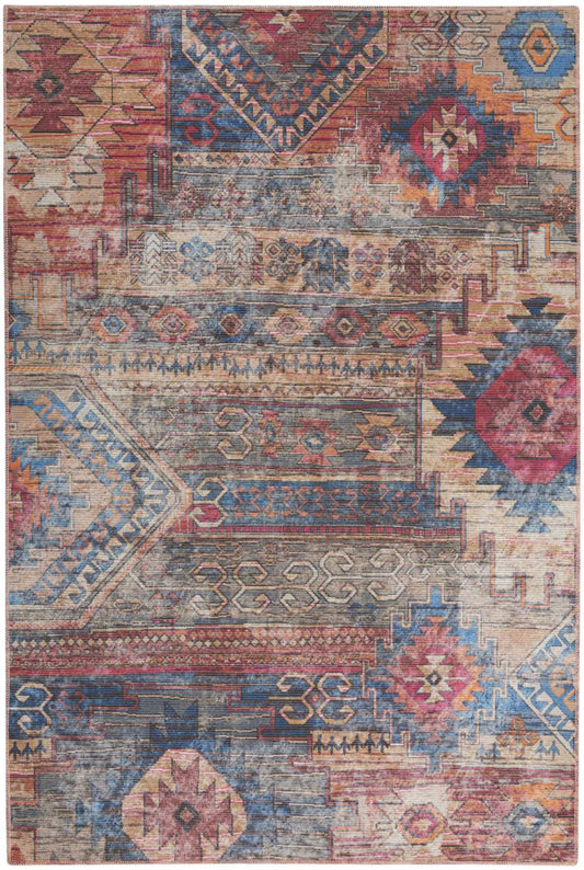 4' X 6' Multicolor Southwestern Power Loom Distressed Washable Area Rug - Homeroots - Flyclothing LLC