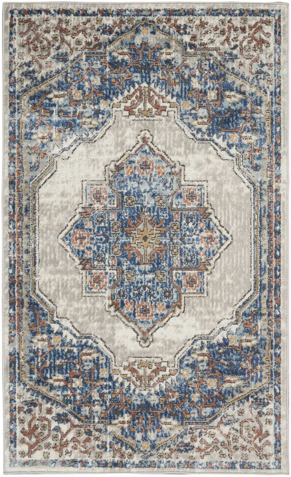3' X 5' Blue And Grey Oriental Power Loom Non Skid Area Rug - Homeroots - Flyclothing LLC