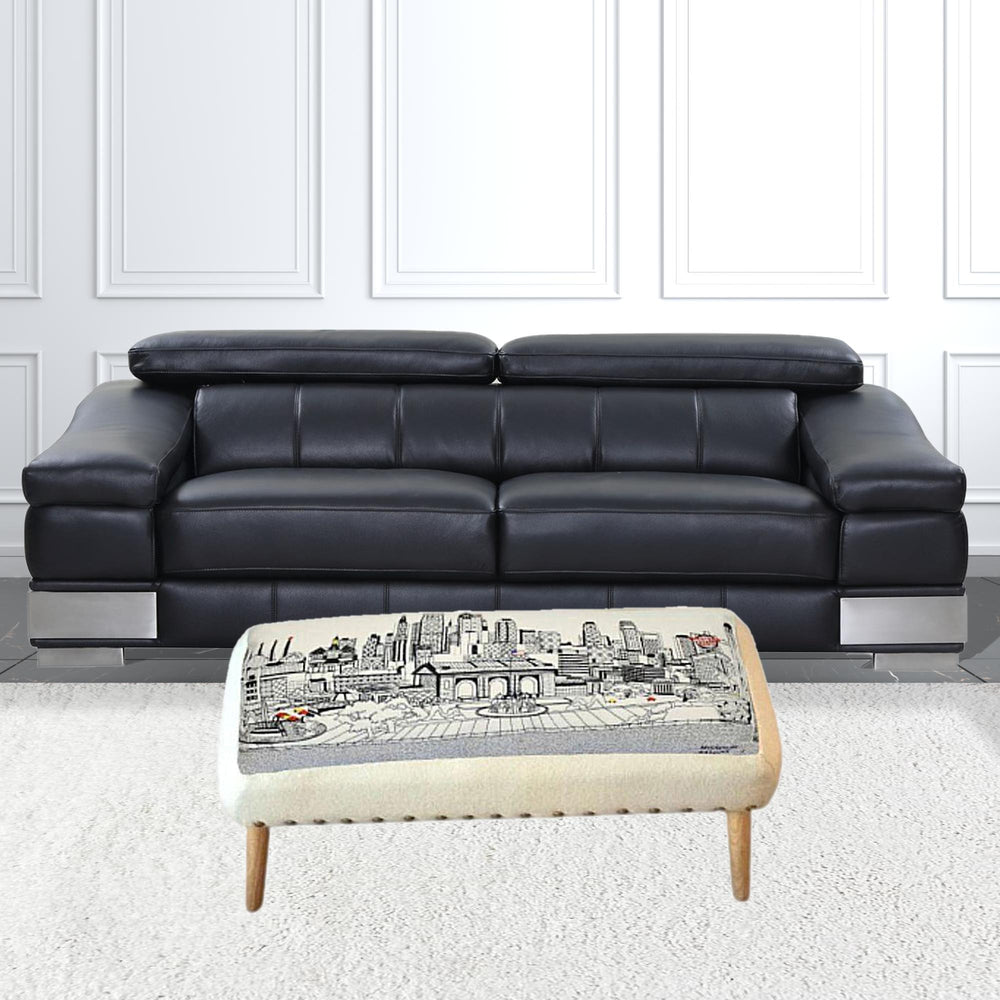 38" Cream Wool And Brown Ottoman - Homeroots - Flyclothing LLC