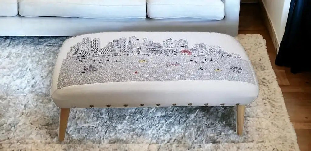 38" Cream Wool And Brown Ottoman - Homeroots - Flyclothing LLC