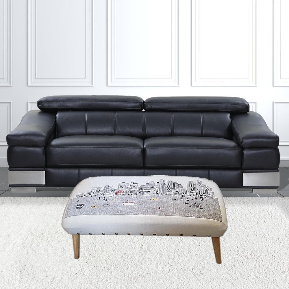 38" Cream Wool And Brown Ottoman - Homeroots - Flyclothing LLC