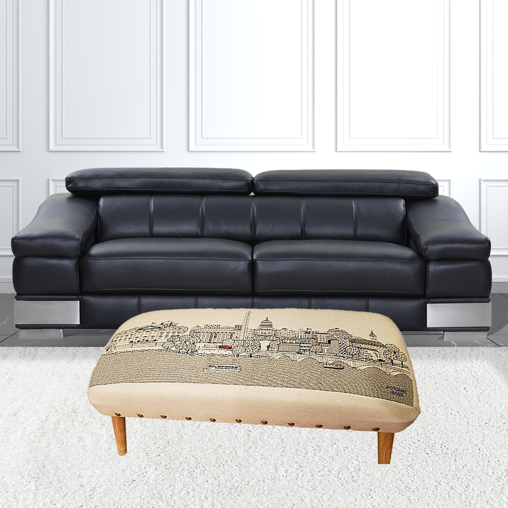 38" Cream Wool And Brown Ottoman - Homeroots - Flyclothing LLC