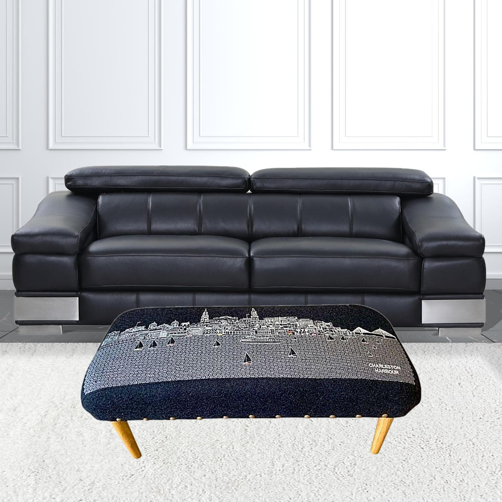 38" Gray Wool And Brown Ottoman - Homeroots - Flyclothing LLC