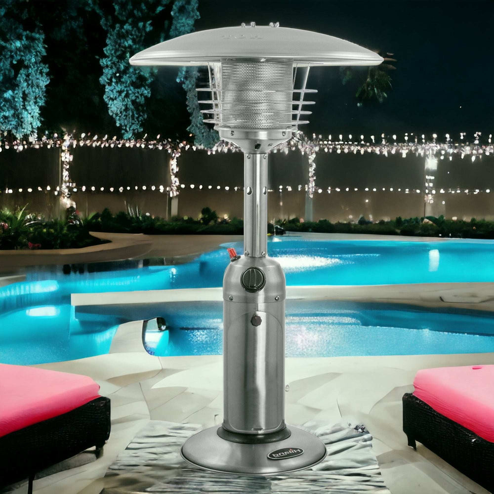 11000 BTU Silver Steel Propane Cylindrical Pole Tabletop Patio Heater - Homeroots - Flyclothing LLC