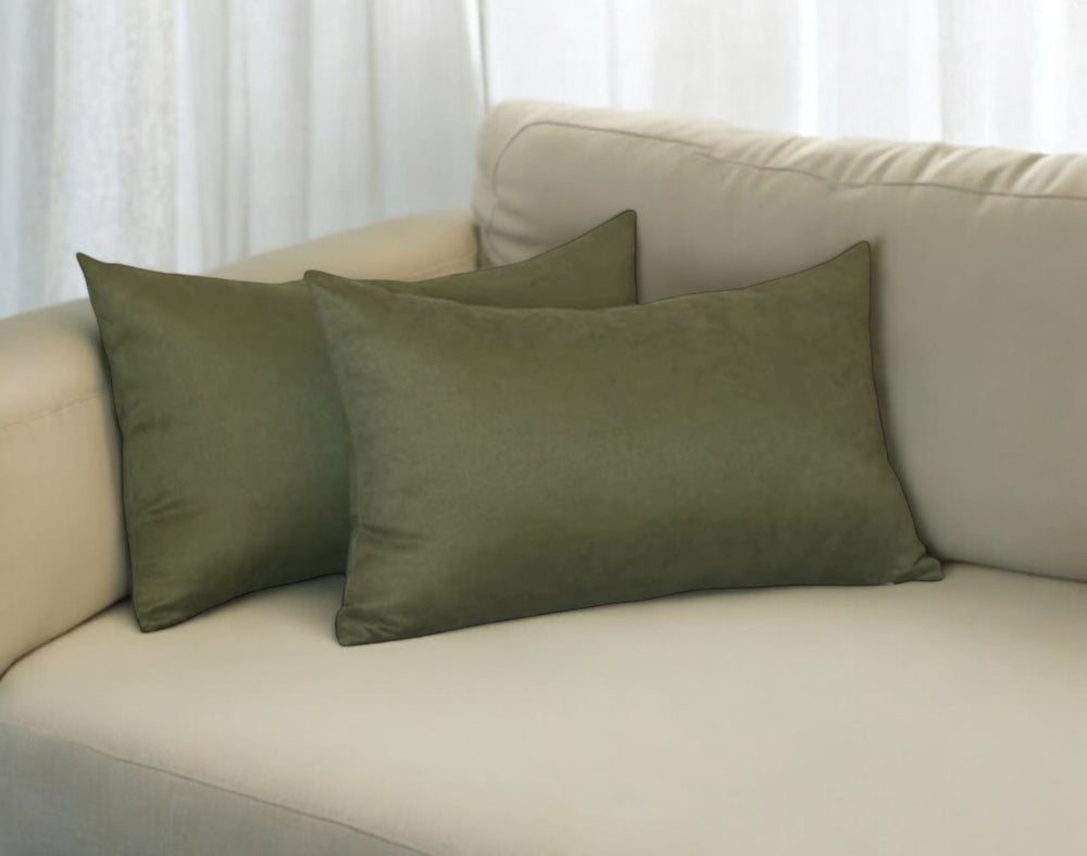 Set of Two 12" X 20" Fern Green Polyester Zippered Pillow Cover - Homeroots - Flyclothing LLC