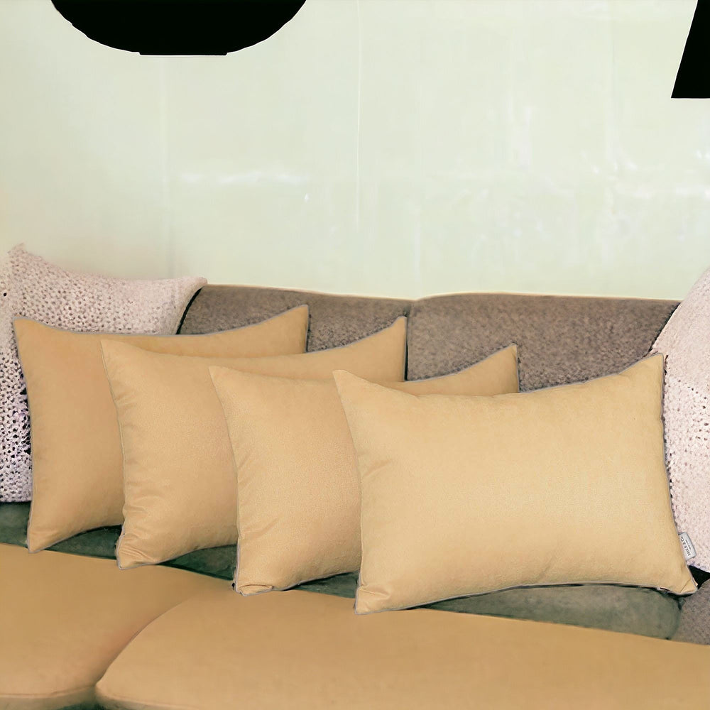 Set Of Four 12" X 20" Beige Polyester Zippered Pillow Cover - Homeroots
