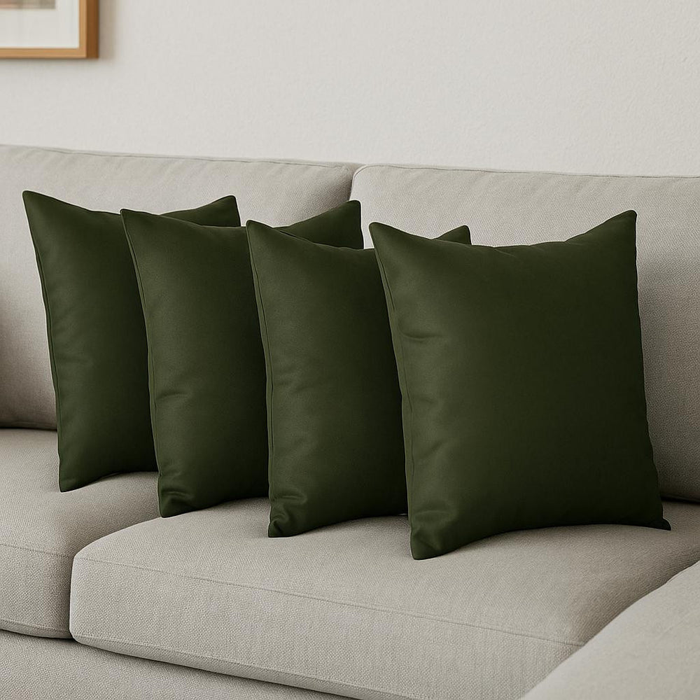 Set Of Four 17" X 17" Fern Green Polyester Zippered Pillow Cover