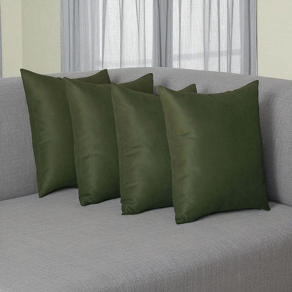Set Of Four 18" X 18" Fern Green Polyester Zippered Pillow Cover