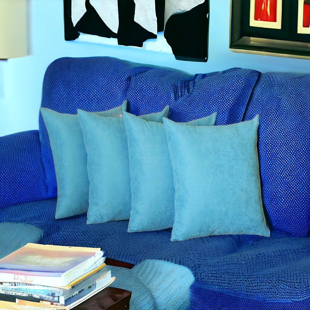 Set Of Four 18" X 18" Sky Blue Polyester Zippered Pillow Cover - Homeroots