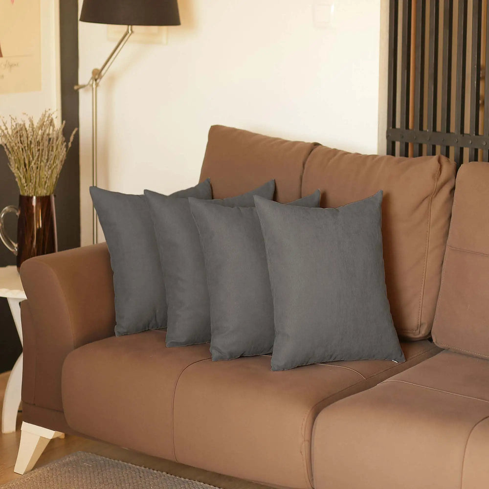 Set Of Four 18" X 18" Gray Polyester Zippered Pillow Cover - Homeroots