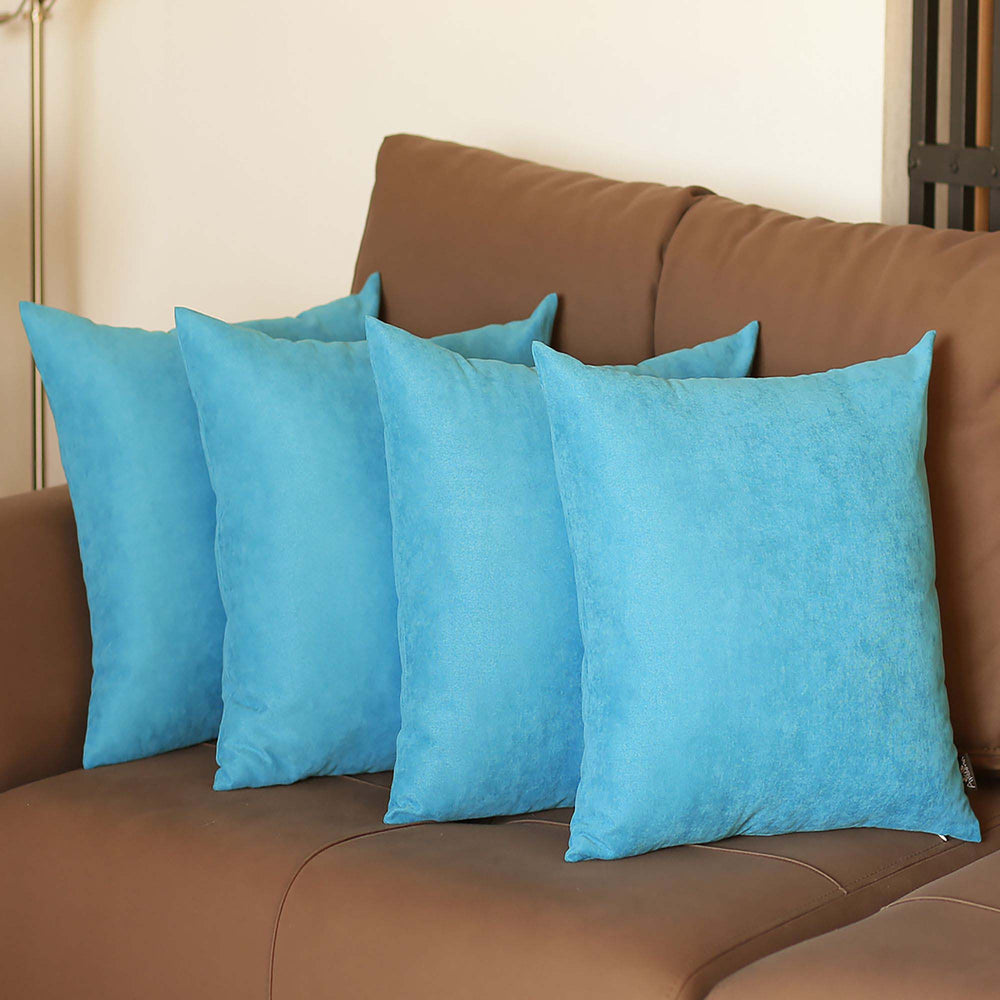 Set Of Four 20" X 20" Sky Blue Polyester Zippered Pillow Cover - Homeroots