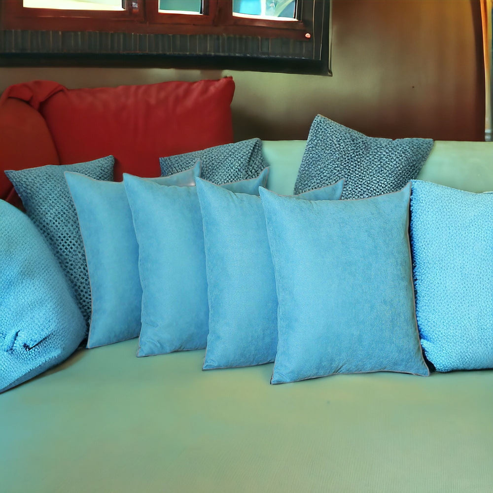 Set Of Four 20" X 20" Sky Blue Polyester Zippered Pillow Cover - Homeroots