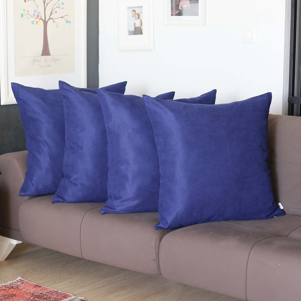 Set Of Four 22" X 22" Navy Blue Polyester Zippered Pillow Cover - Homeroots