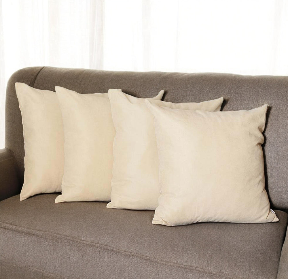 Set Of Four 22" X 22" Beige Polyester Zippered Pillow Cover