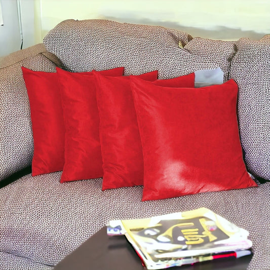 Set Of Four 26" X 26" Red Polyester Zippered Pillow Cover - Homeroots