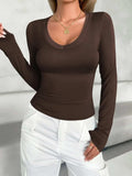 V-Neck Long Sleeve T-Shirt - Trendsi - Flyclothing LLC