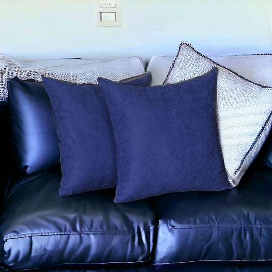 Set Of Two 16" X 16" Navy Blue Polyester Zippered Pillow Cover - Homeroots