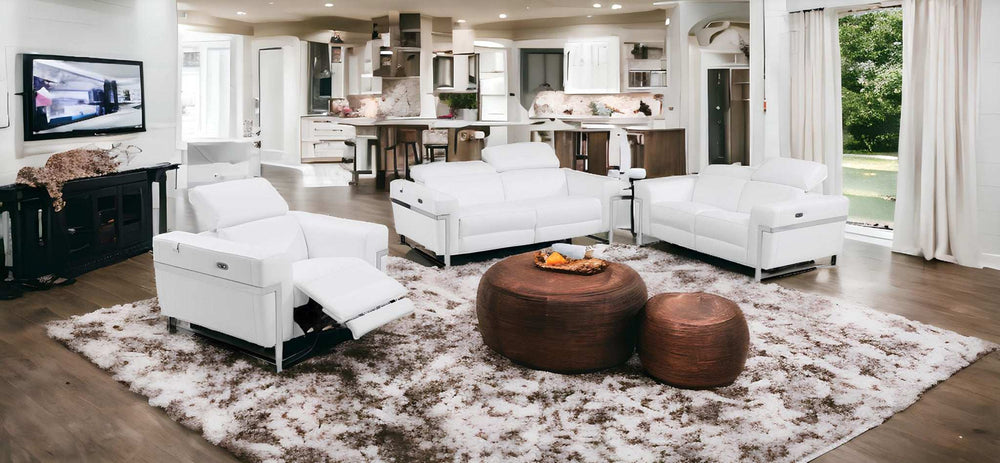 Three Piece Indoor White Italian Leather Six Person Seating Set - Homeroots - Flyclothing LLC