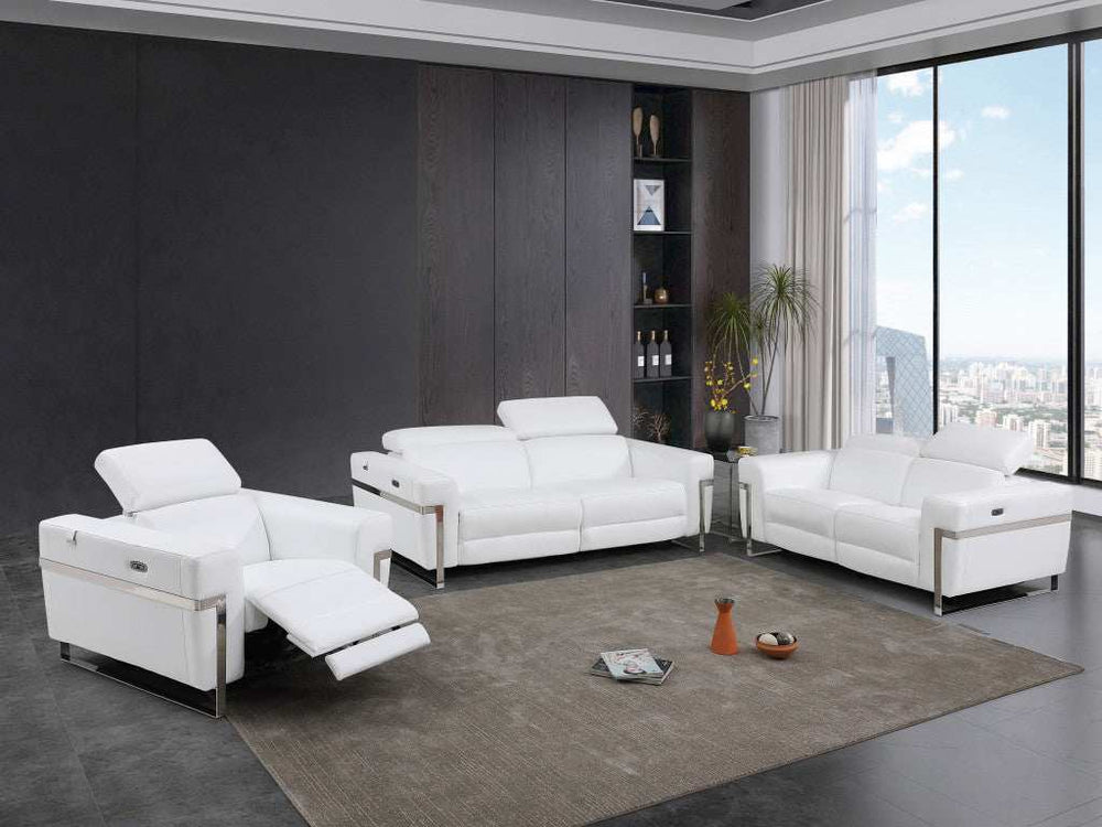 Three Piece Indoor White Italian Leather Six Person Seating Set - Homeroots - Flyclothing LLC
