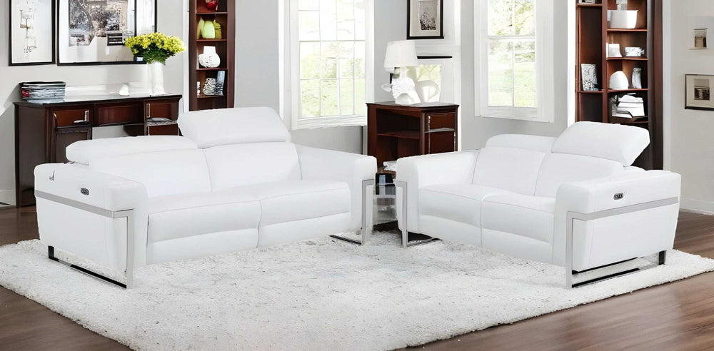 Two Piece Indoor White Italian Leather Five Person Seating Set - Homeroots - Flyclothing LLC