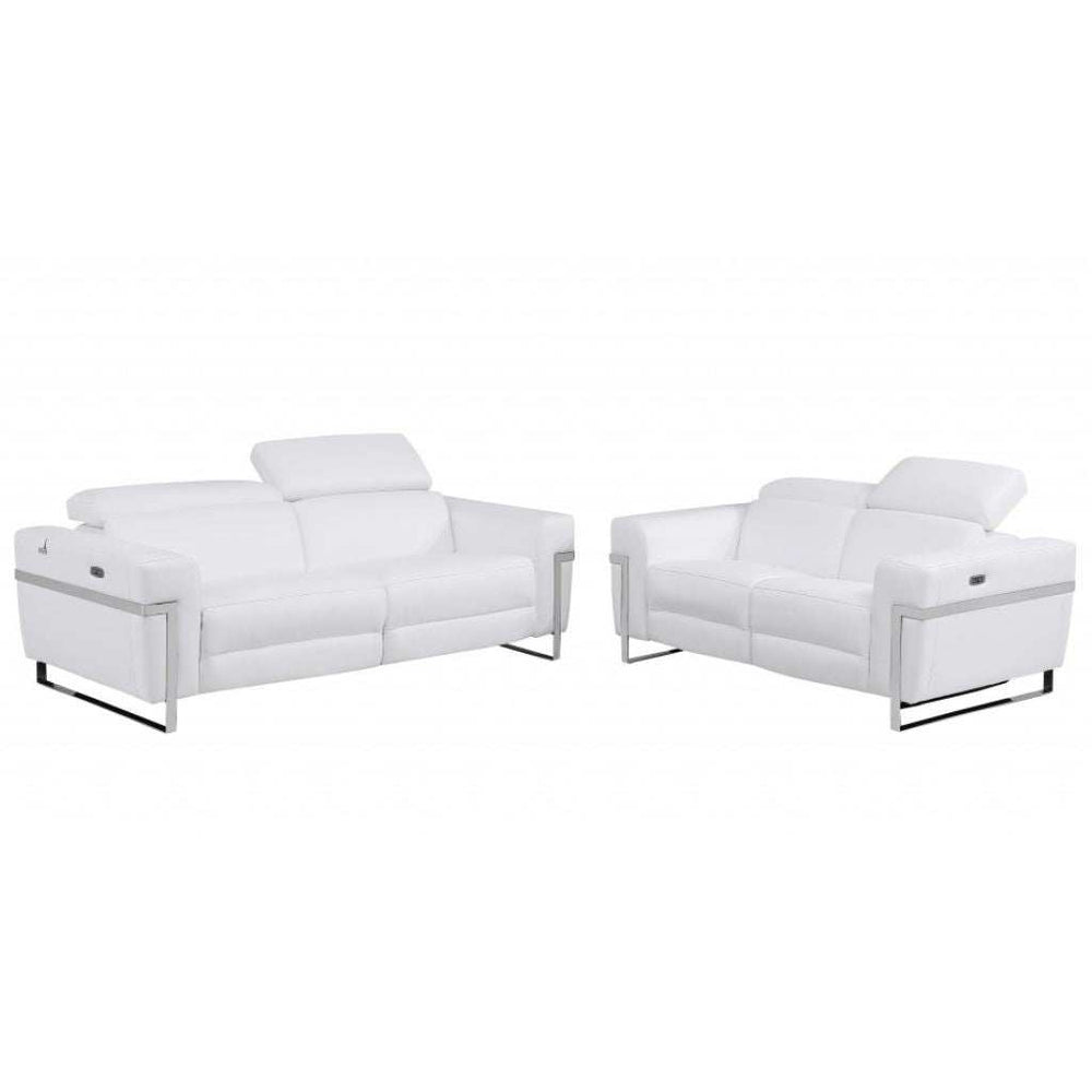 Two Piece Indoor White Italian Leather Five Person Seating Set - Homeroots - Flyclothing LLC
