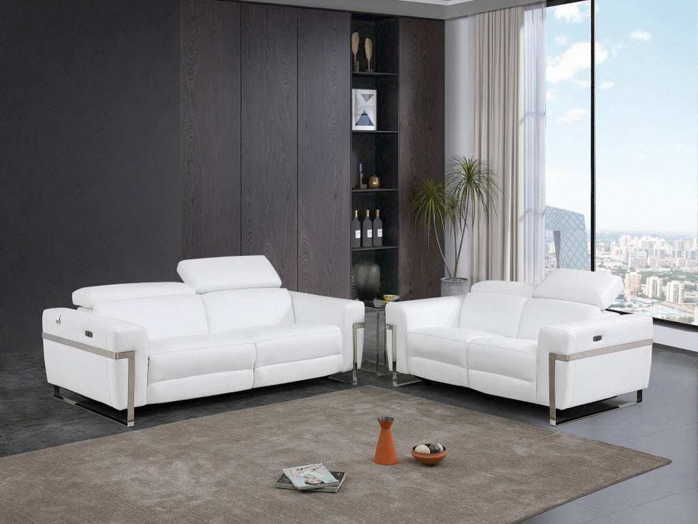 Two Piece Indoor White Italian Leather Five Person Seating Set - Homeroots - Flyclothing LLC