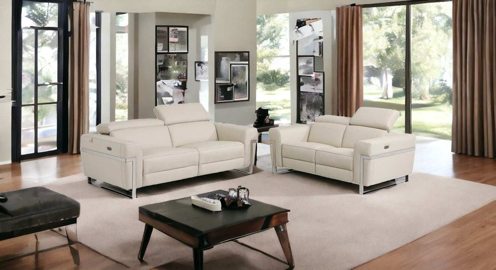 Two Piece Indoor Beige Italian Leather Five Person Seating Set - Homeroots - Flyclothing LLC